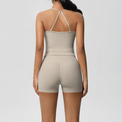 Women 2 Piece Workout Set Spaghetti Strap Tank Top High Waisted Biker Shorts Tummy Control Activewear