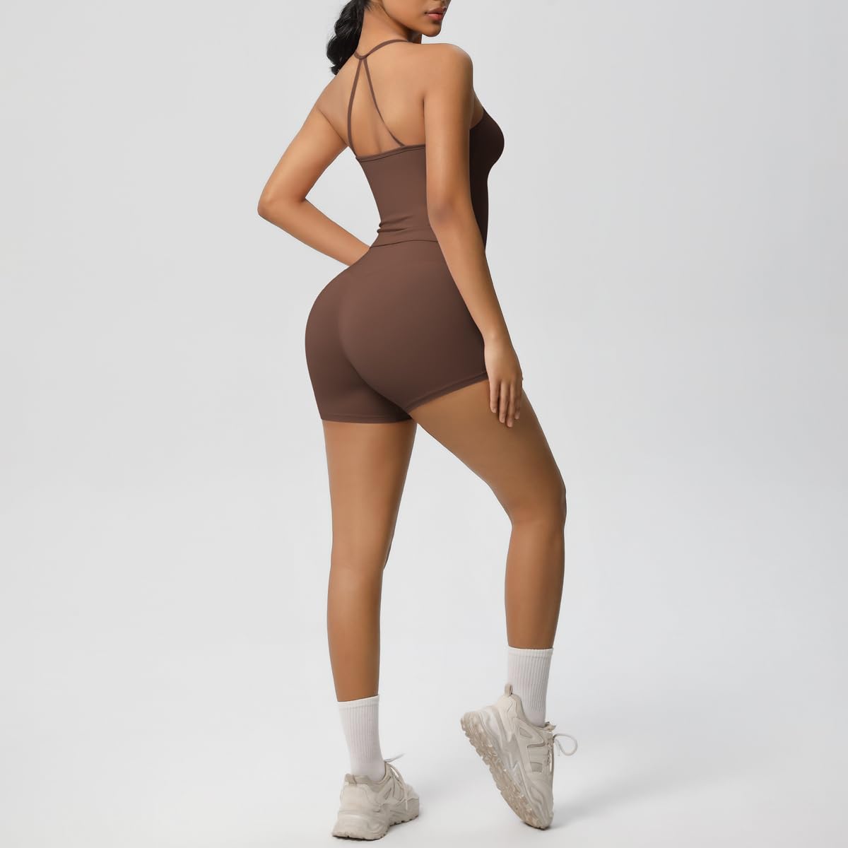 Women 2 Piece Workout Set Spaghetti Strap Tank Top High Waisted Biker Shorts Tummy Control Activewear