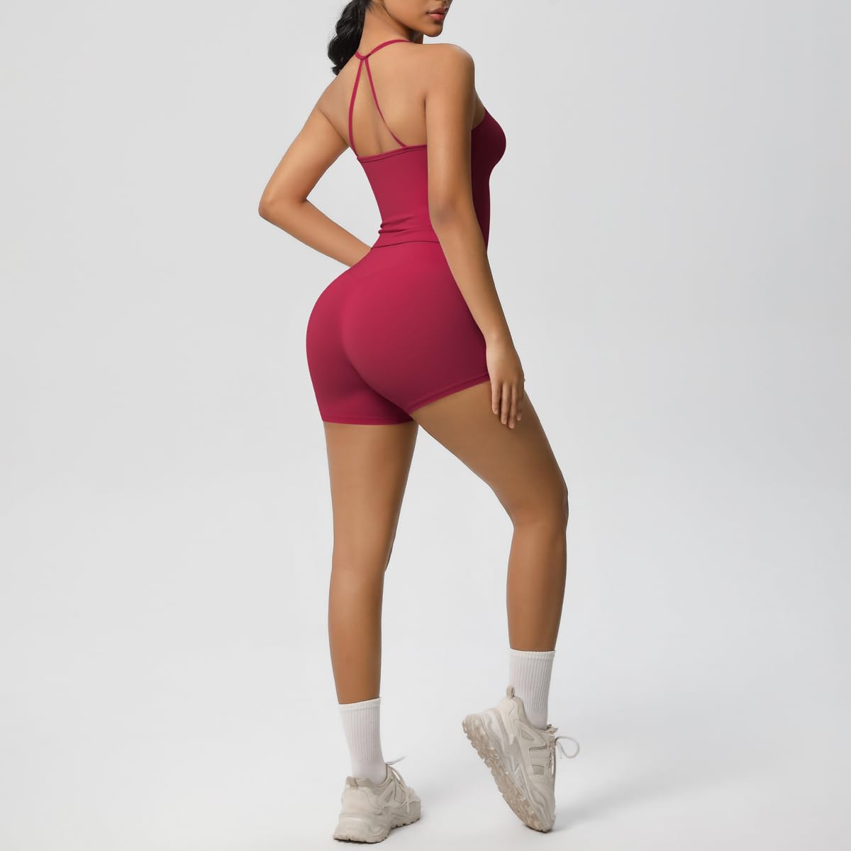 Women 2 Piece Workout Set Spaghetti Strap Tank Top High Waisted Biker Shorts Tummy Control Activewear