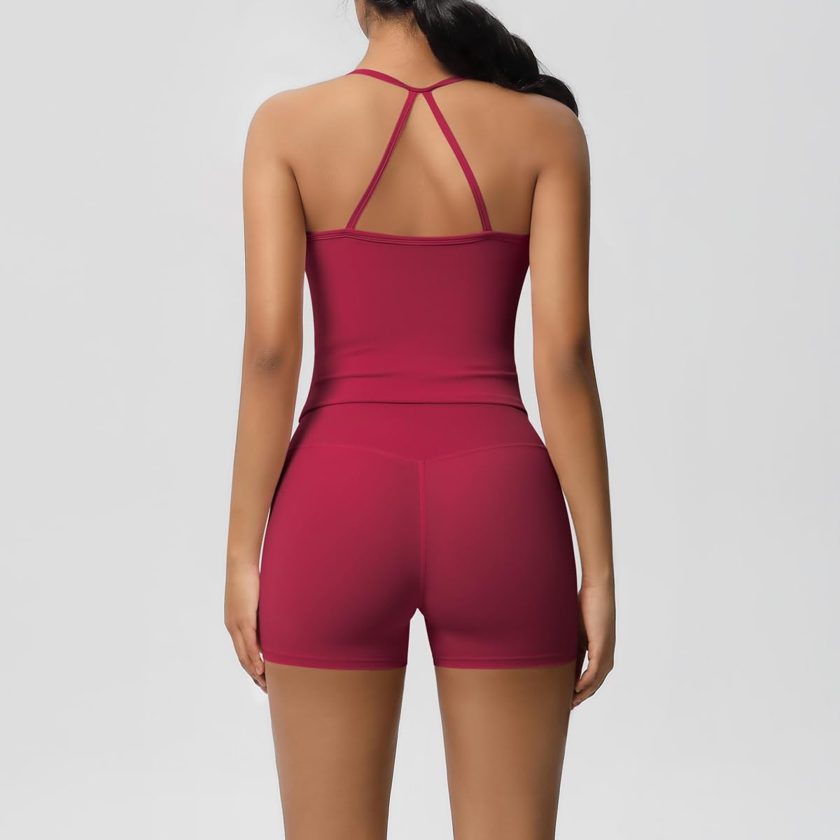Women 2 Piece Workout Set Spaghetti Strap Tank Top High Waisted Biker Shorts Tummy Control Activewear