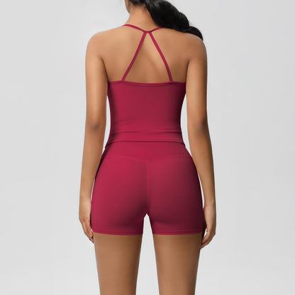Women 2 Piece Workout Set Spaghetti Strap Tank Top High Waisted Biker Shorts Tummy Control Activewear