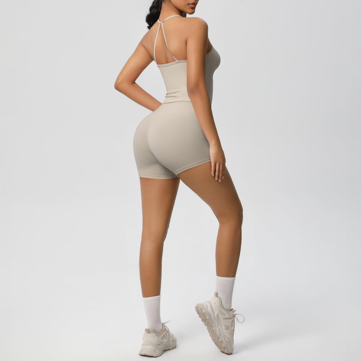 Women 2 Piece Workout Set Spaghetti Strap Tank Top High Waisted Biker Shorts Tummy Control Activewear