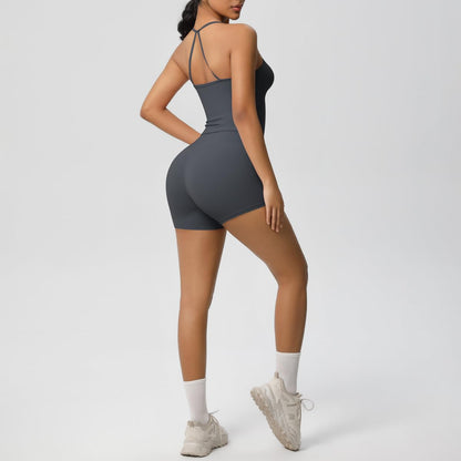 Women 2 Piece Workout Set Spaghetti Strap Tank Top High Waisted Biker Shorts Tummy Control Activewear