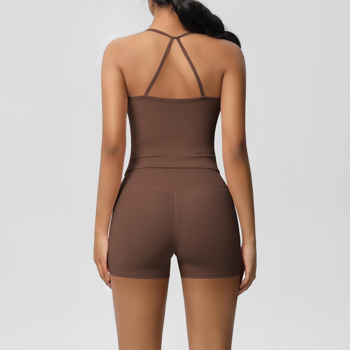 Women 2 Piece Workout Set Spaghetti Strap Tank Top High Waisted Biker Shorts Tummy Control Activewear