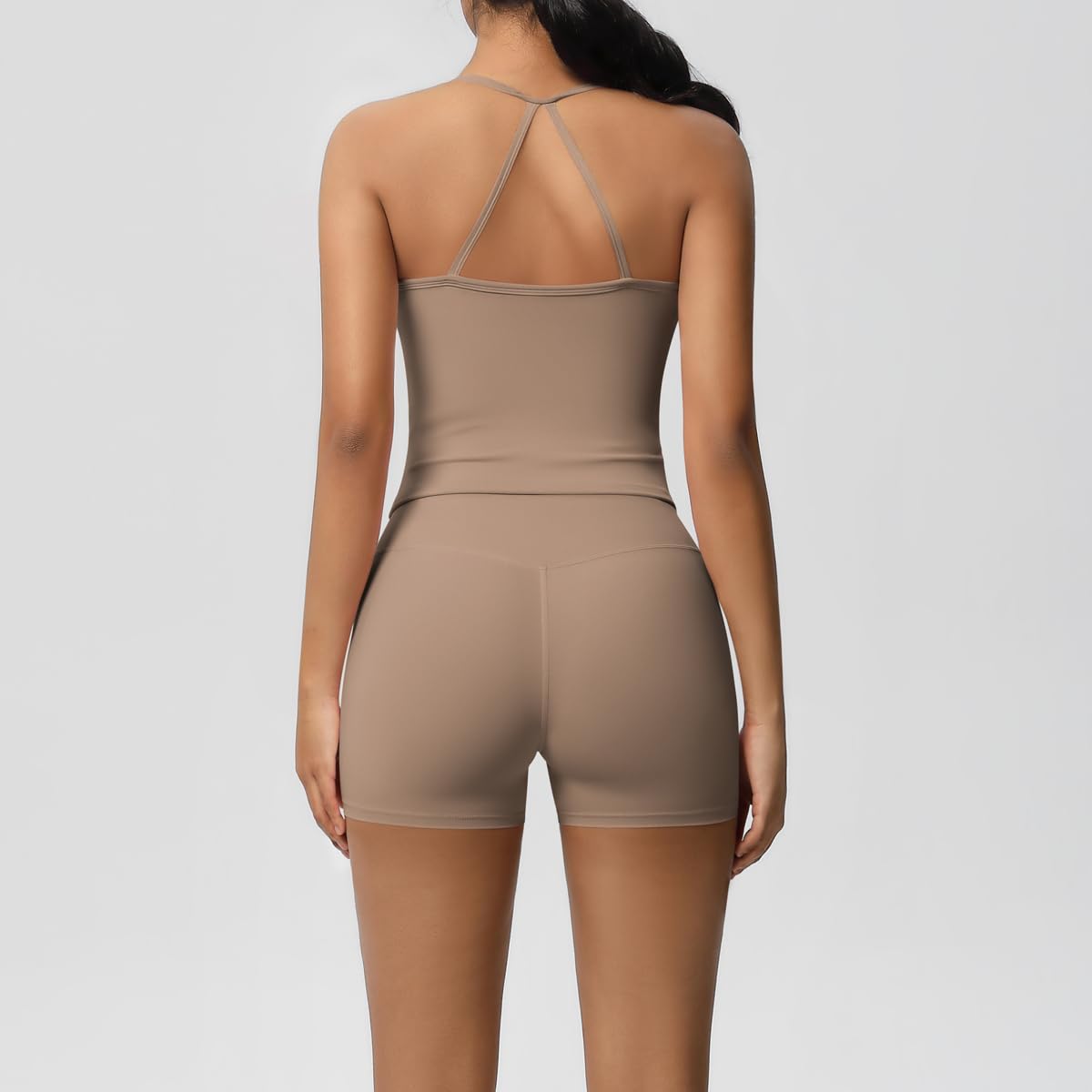 Women 2 Piece Workout Set Spaghetti Strap Tank Top High Waisted Biker Shorts Tummy Control Activewear