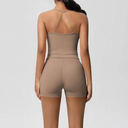 Women 2 Piece Workout Set Spaghetti Strap Tank Top High Waisted Biker Shorts Tummy Control Activewear