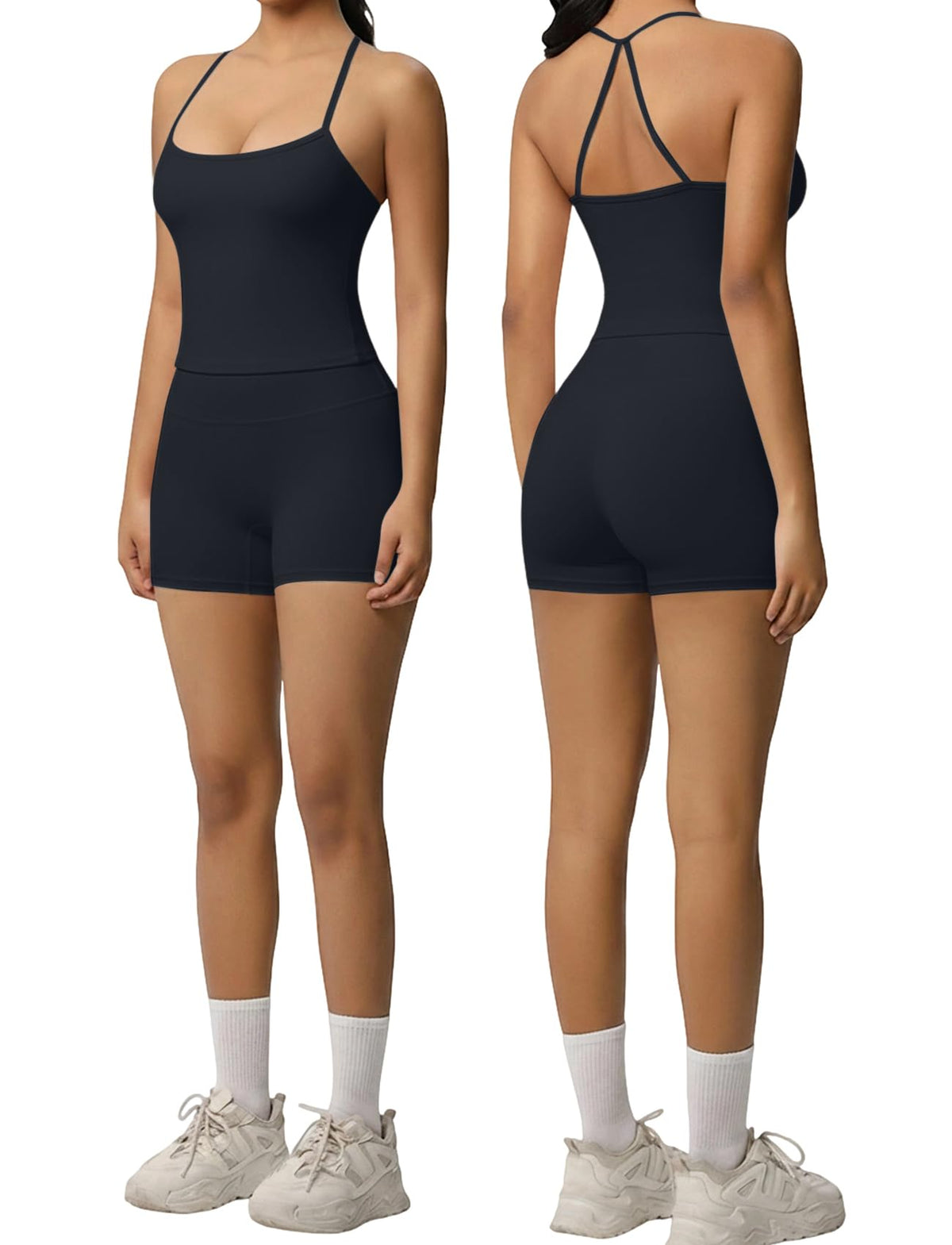 Women 2 Piece Workout Set Spaghetti Strap Tank Top High Waisted Biker Shorts Tummy Control Activewear