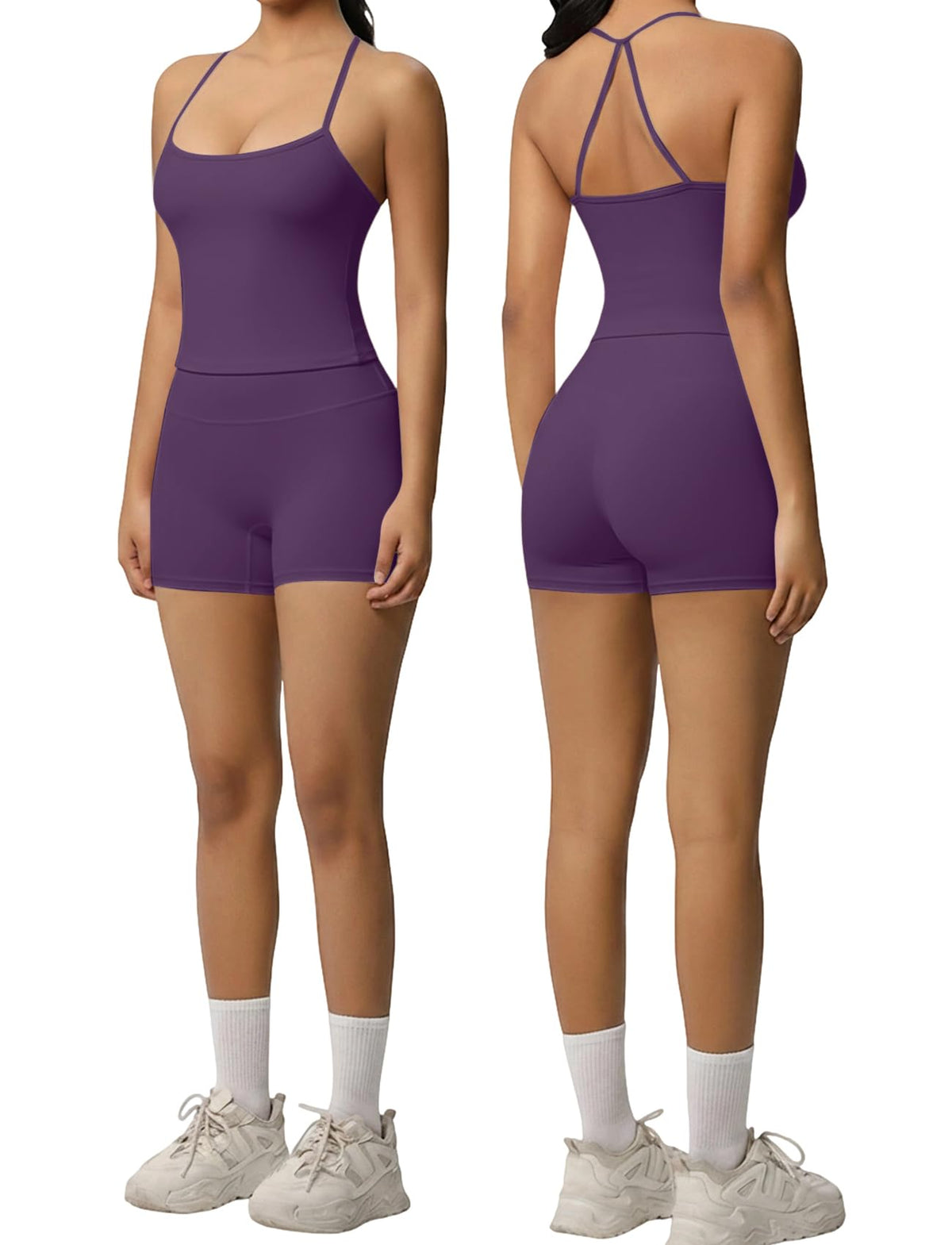 Women 2 Piece Workout Set Spaghetti Strap Tank Top High Waisted Biker Shorts Tummy Control Activewear