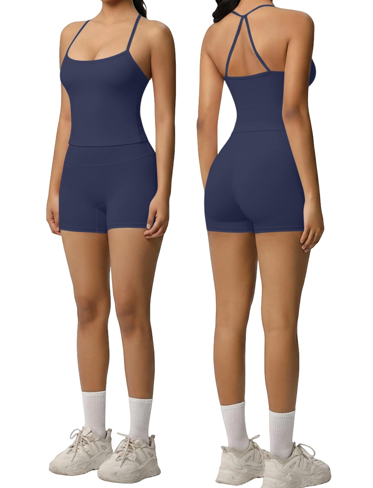 Women 2 Piece Workout Set Spaghetti Strap Tank Top High Waisted Biker Shorts Tummy Control Activewear