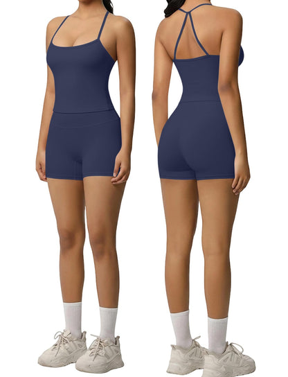 Women 2 Piece Workout Set Spaghetti Strap Tank Top High Waisted Biker Shorts Tummy Control Activewear